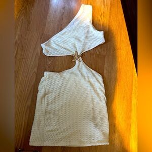 One-Shoulder White Textured Dress